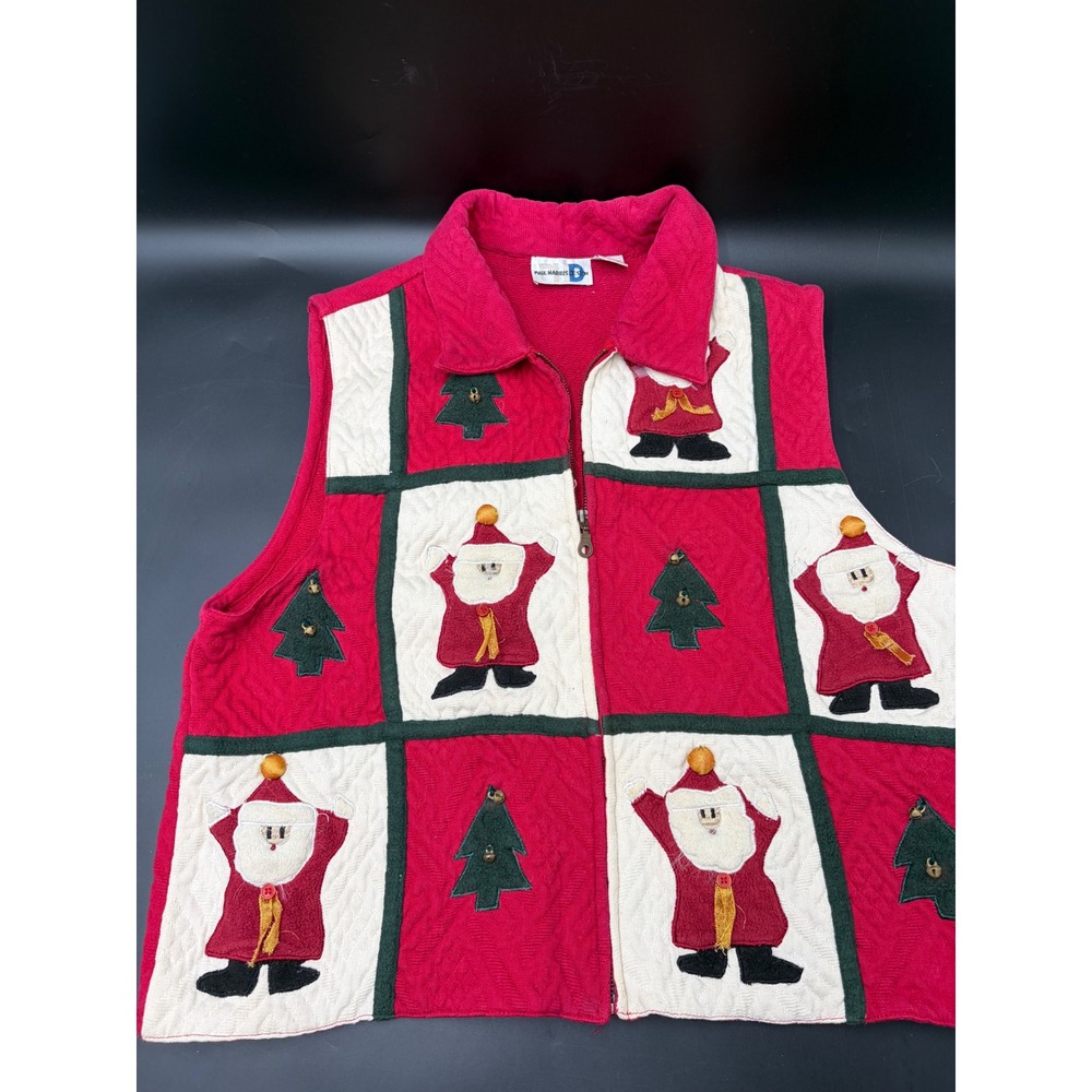 Paul Harris Design Vintage Christmas Vest Santa Claus Tree Jingle Bells Red L